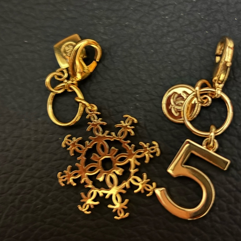Chanel Gold Snowflake and Number 5 Keychain
